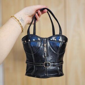 ICONIC y2k McBling Yallternative Goth Black Leather Studded Bustier Mini Bag